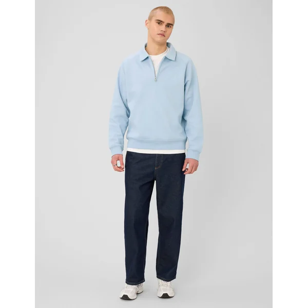 Sweat col polo zippé Bleu clair