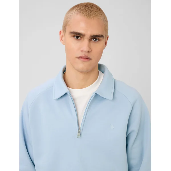 Sweat col polo zippé Bleu clair