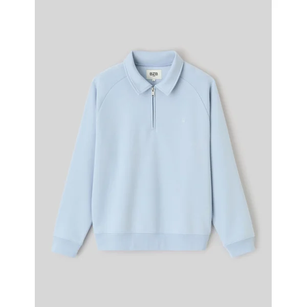 Sweat col polo zippé Bleu clair