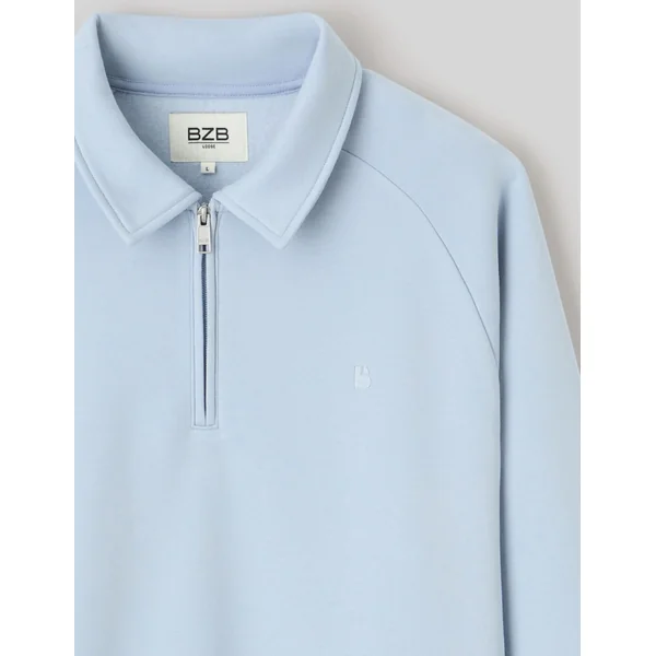 Sweat col polo zippé Bleu clair