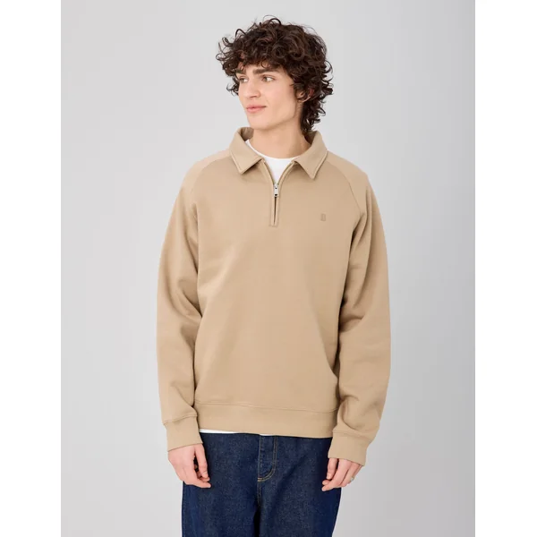 Sweat col polo zippé Marron