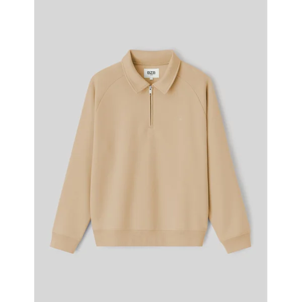 Sweat col polo zippé Marron