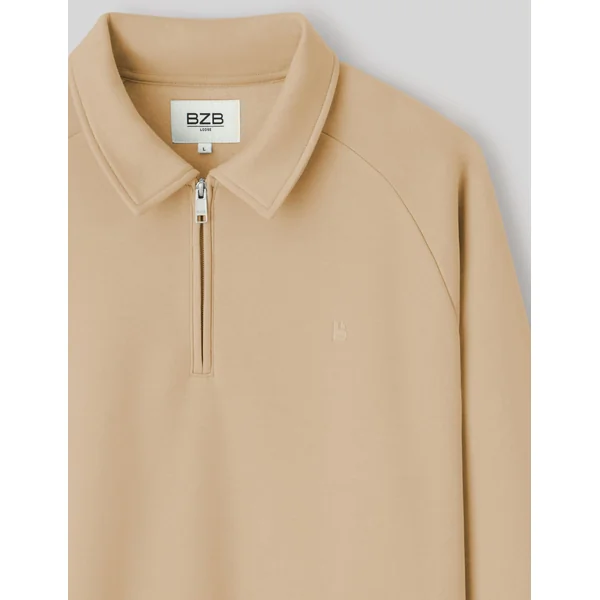 Sweat col polo zippé Marron