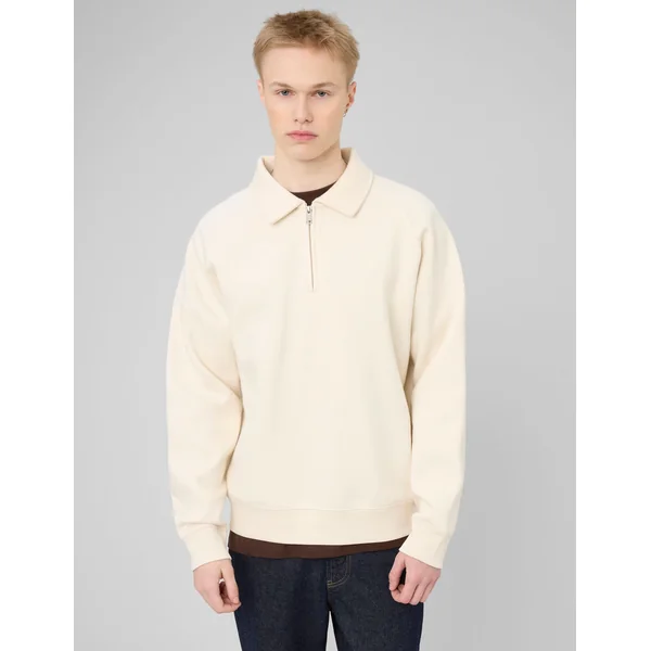 Sweat col polo zippé Naturel