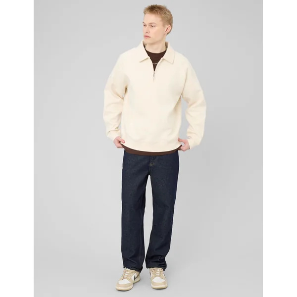 Sweat col polo zippé Naturel