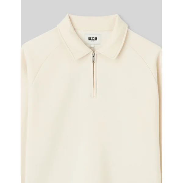 Sweat col polo zippé Naturel