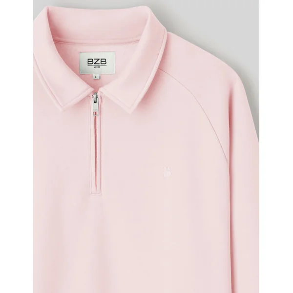 Sweat col polo zippé Rose