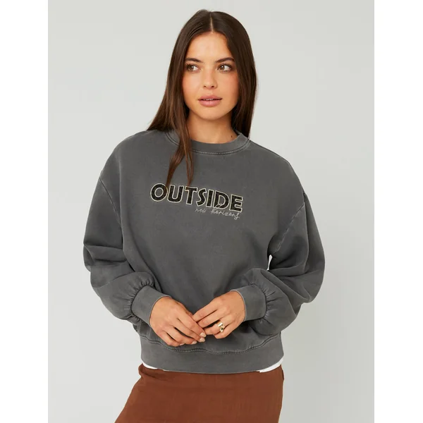 Sweat col rond broderie léopard Noir