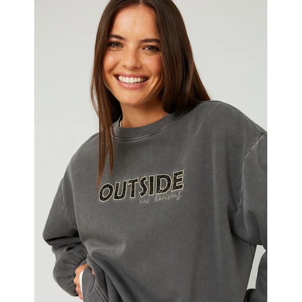 Sweat col rond broderie léopard Noir