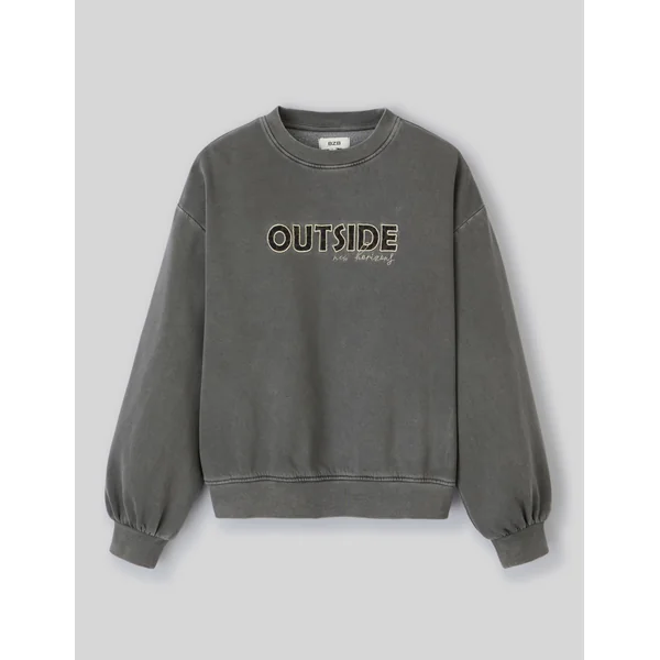 Sweat col rond broderie léopard Noir