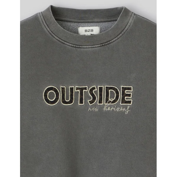 Sweat col rond broderie léopard Noir