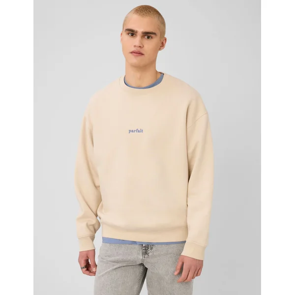 Sweat col rond broderie poitrine Blanc cassé