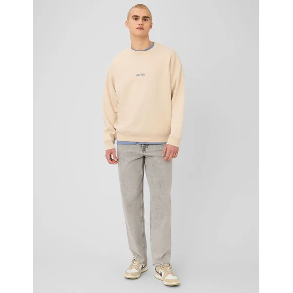 Sweat col rond broderie poitrine Blanc cassé