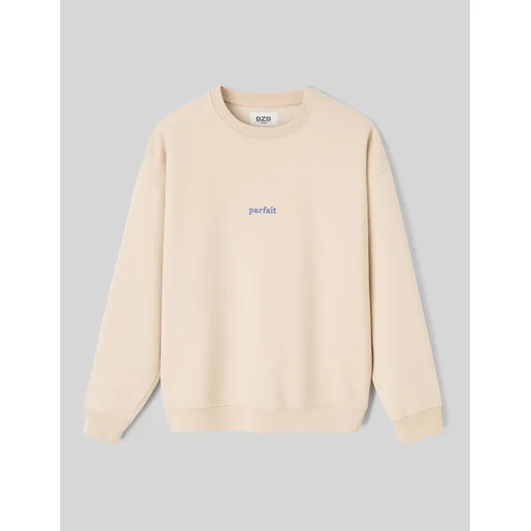 Sweat col rond broderie poitrine Blanc cassé