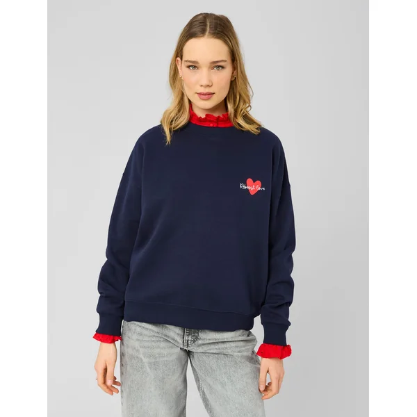 Sweat col rond brodé Bleu foncé
