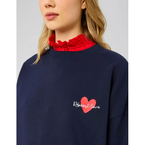 Sweat col rond brodé Bleu foncé