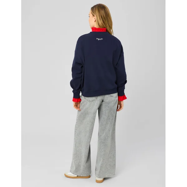 Sweat col rond brodé Bleu foncé