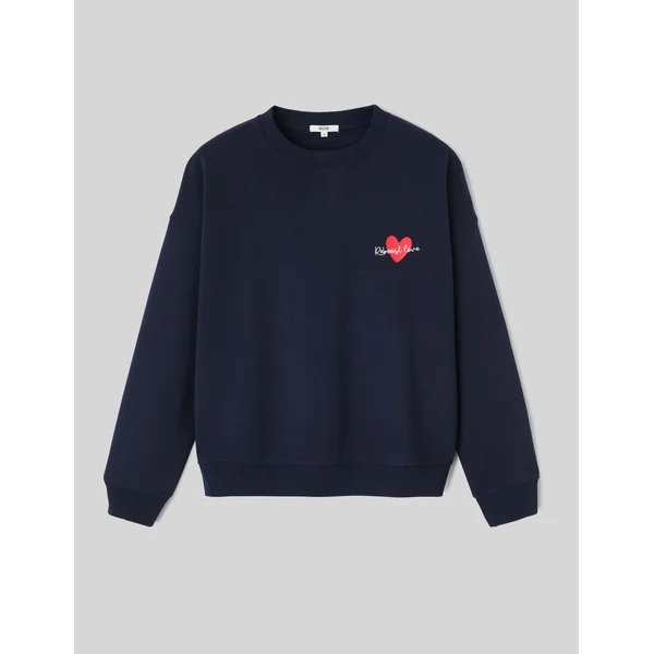 Sweat col rond brodé Bleu foncé