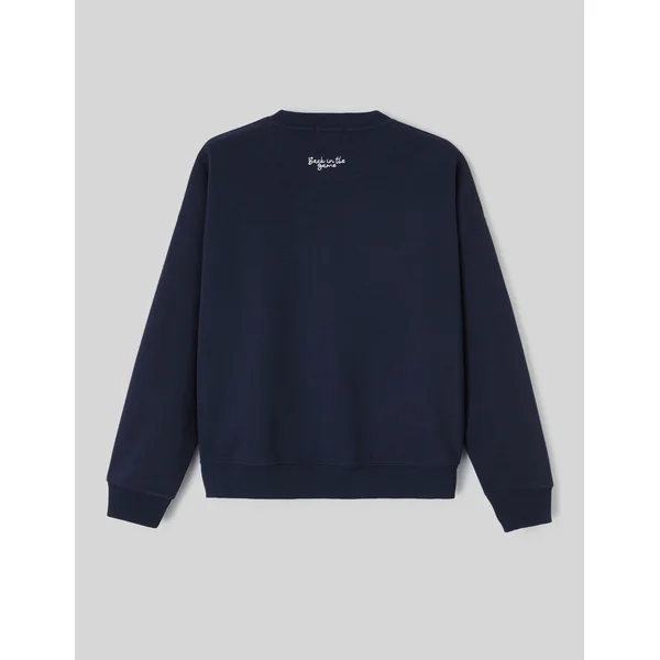 Sweat col rond brodé Bleu foncé