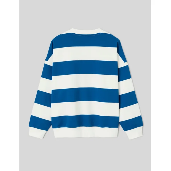 Sweat col rond brodé à rayures Bleu foncé