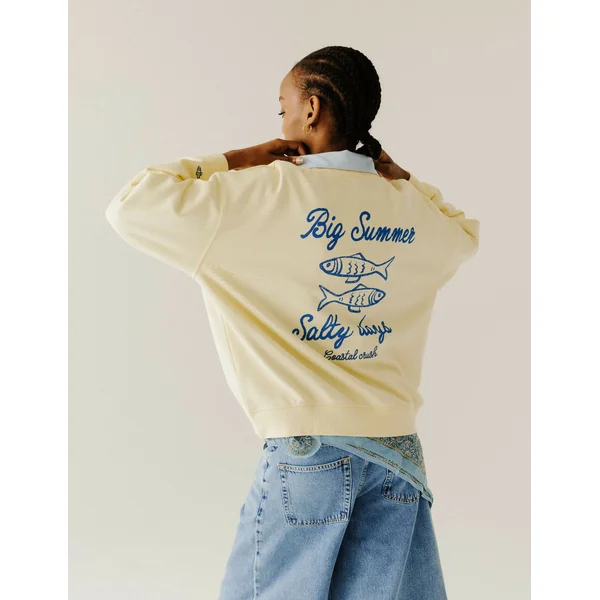Sweat col rond imprimé JAUNE PASTEL