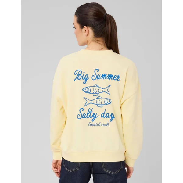 Sweat col rond imprimé JAUNE PASTEL