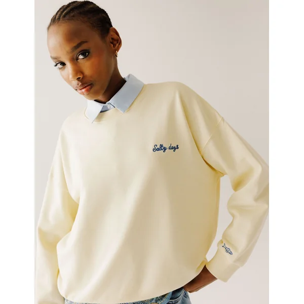 Sweat col rond imprimé JAUNE PASTEL