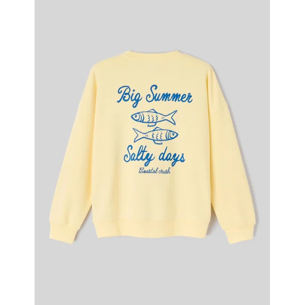 Sweat col rond imprimé JAUNE PASTEL