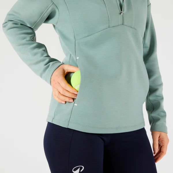 Sweat de tennis zippé à capuche, femme vert