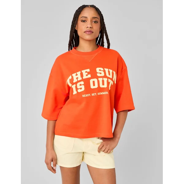 Sweat imprimé manches courtes Rouge
