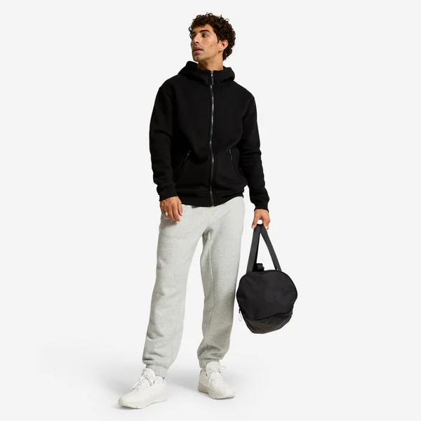 Sweat zippé avec capuche fitness homme, noir