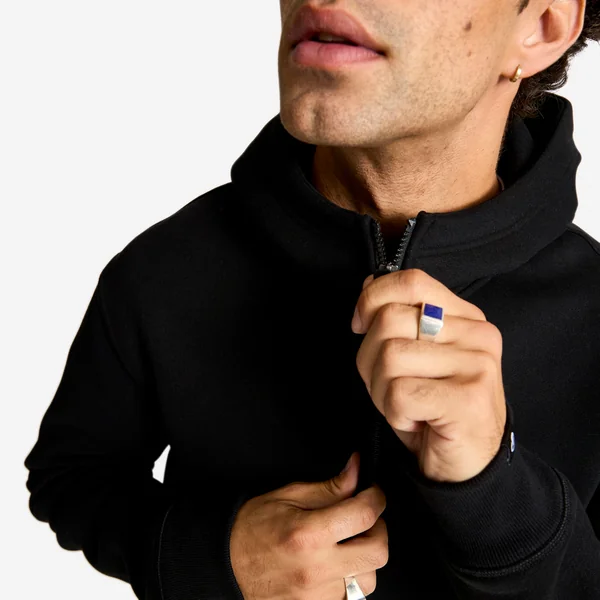 Sweat zippé avec capuche fitness homme, noir