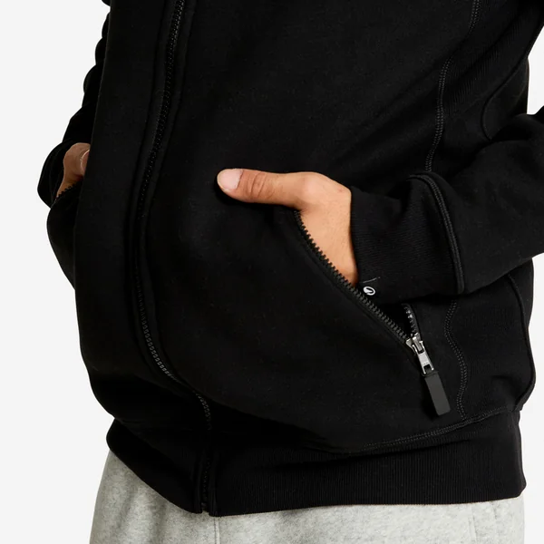 Sweat zippé avec capuche fitness homme, noir