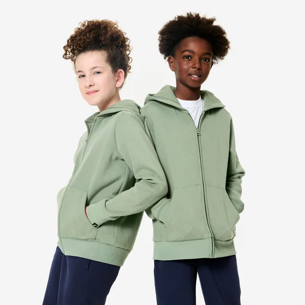Sweat zippé enfant, vert kaki