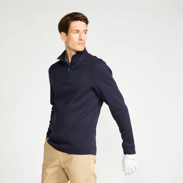 Sweat zippé golf homme, MW500 bleu marine