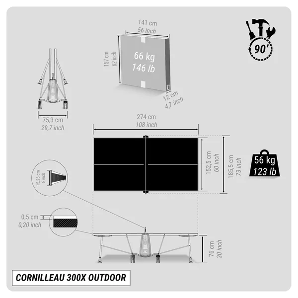 Table de tennis de table Cornilleau - 300 X Cross Grise