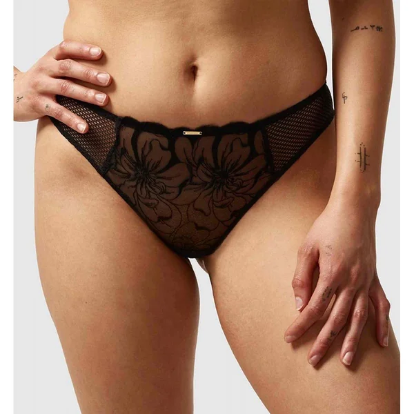 Tanga Chantelle NOIR - FLEURS en coton Chantelle