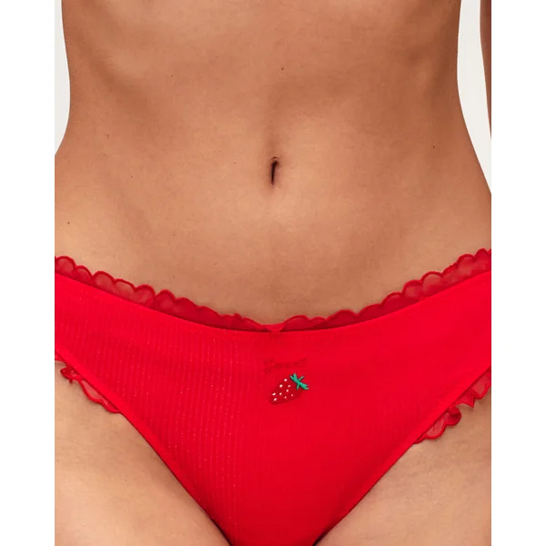 Tanga en coton broderie fraise "Sweet