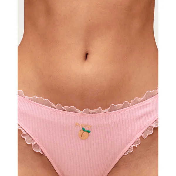 Tanga en coton broderie pêche "Peachy