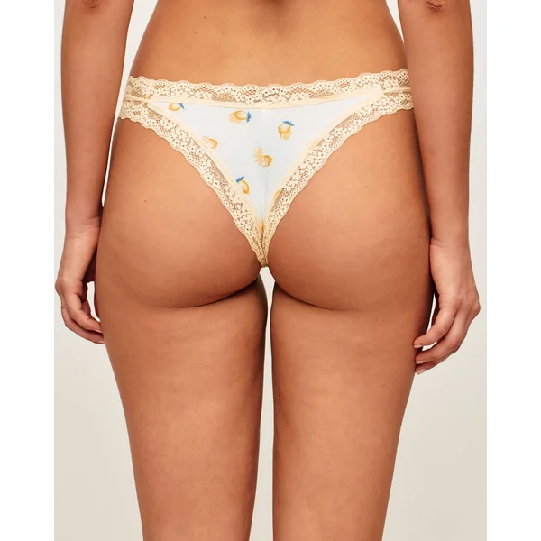 Tanga en coton et dentelle motifs citrons