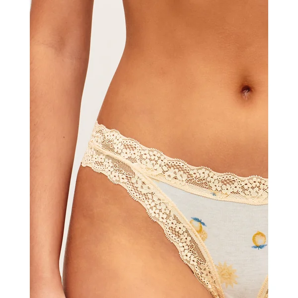 Tanga en coton et dentelle motifs citrons