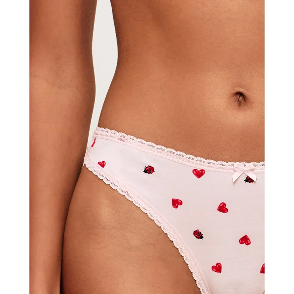 Tanga en coton motifs coeurs et coccinelles