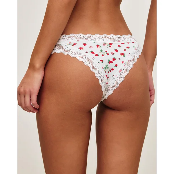 Tanga en coton à motifs fraises
