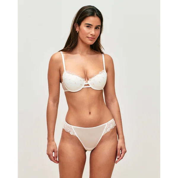 Tanga en tulle avec broderies florales
