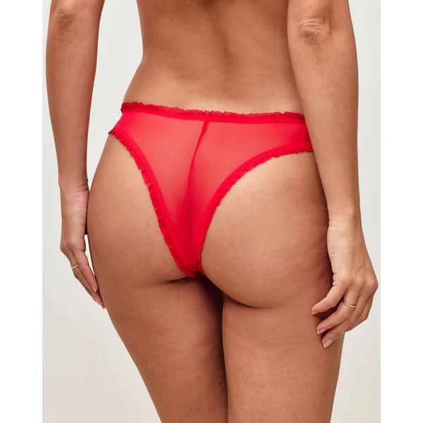Tanga en tulle avec broderies fraises