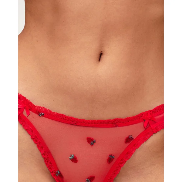 Tanga en tulle avec broderies fraises