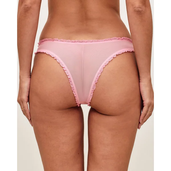 Tanga en tulle avec broderies pêches