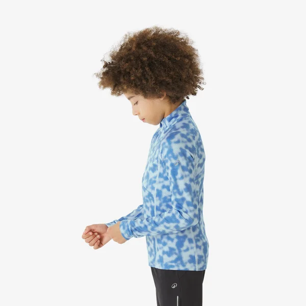 Tee shirt ski de fond enfant manches longues enfant, XC S TS 100 camo bleu