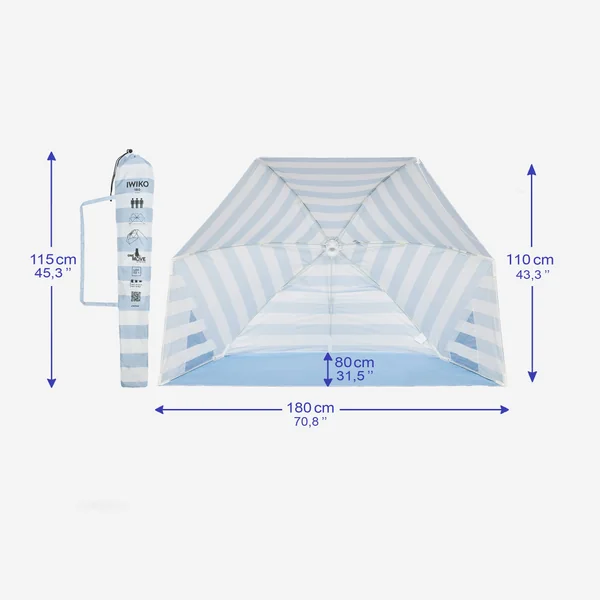 Tente de plage anti UV UPF50+ 3 places IWIKO Bleu rêve