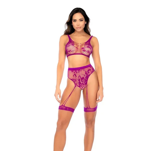 Tenue résille florale violette